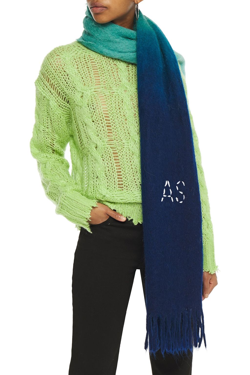 ACNE STUDIOS Kelow Dye fringed embroidered brushed knitted scarf