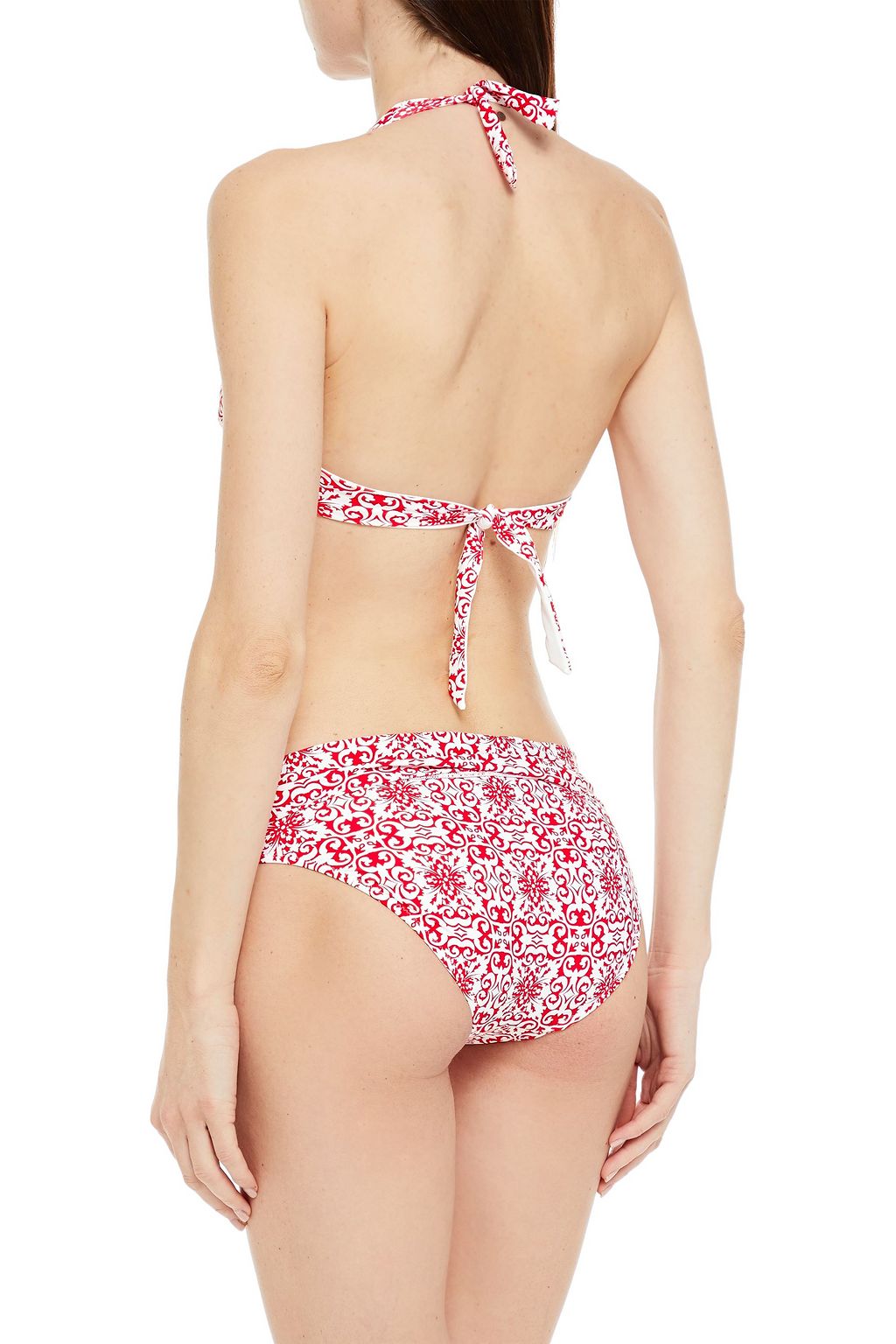 MELISSA ODABASH Brussels ring-embellished printed halterneck bikini top
