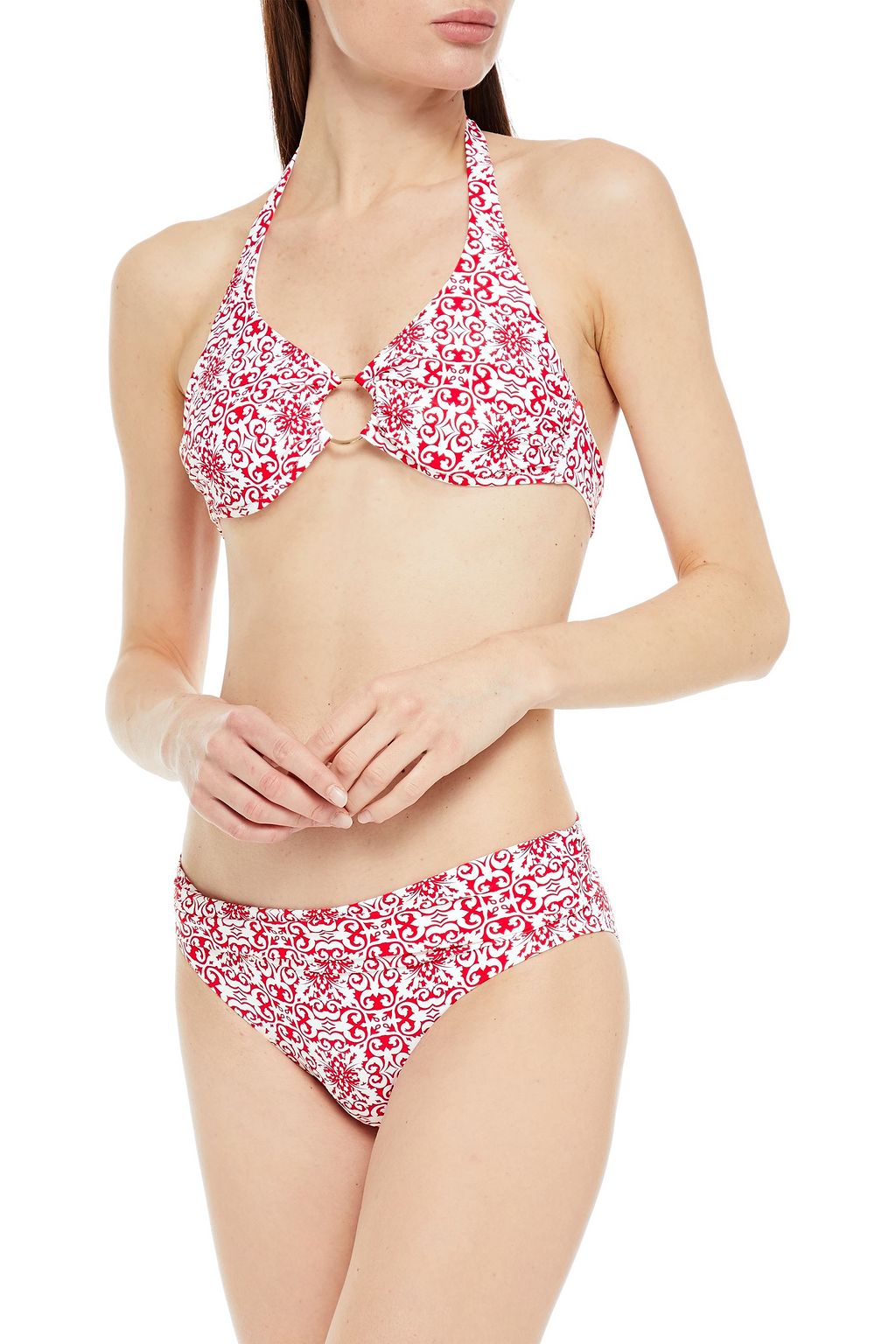 MELISSA ODABASH Brussels ring-embellished printed halterneck bikini top