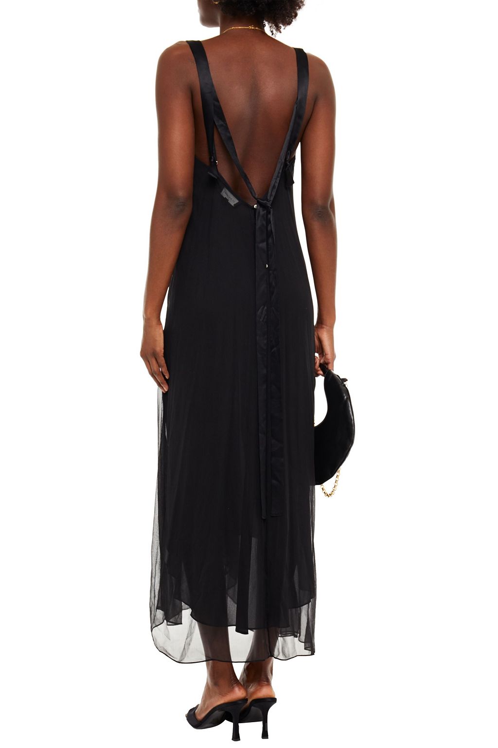 LEE MATHEWS Eve satin-trimmed ruched silk-crepon midi dress