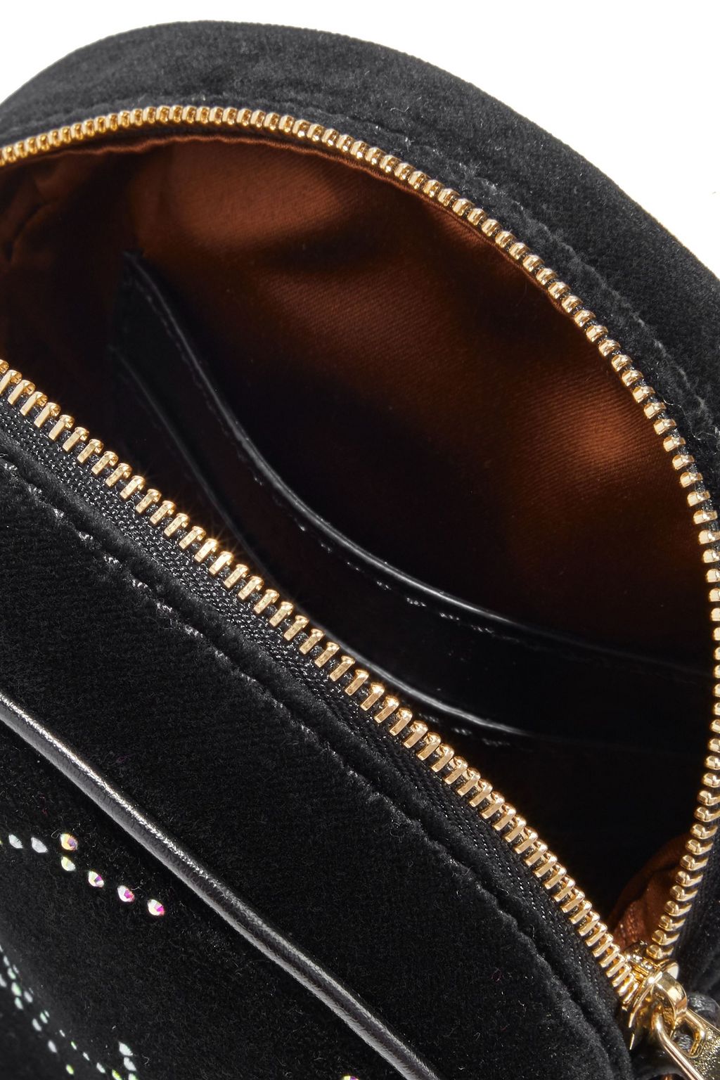 STELLA MCCARTNEY Monogram mini crystal-embellished velvet shoulder bag