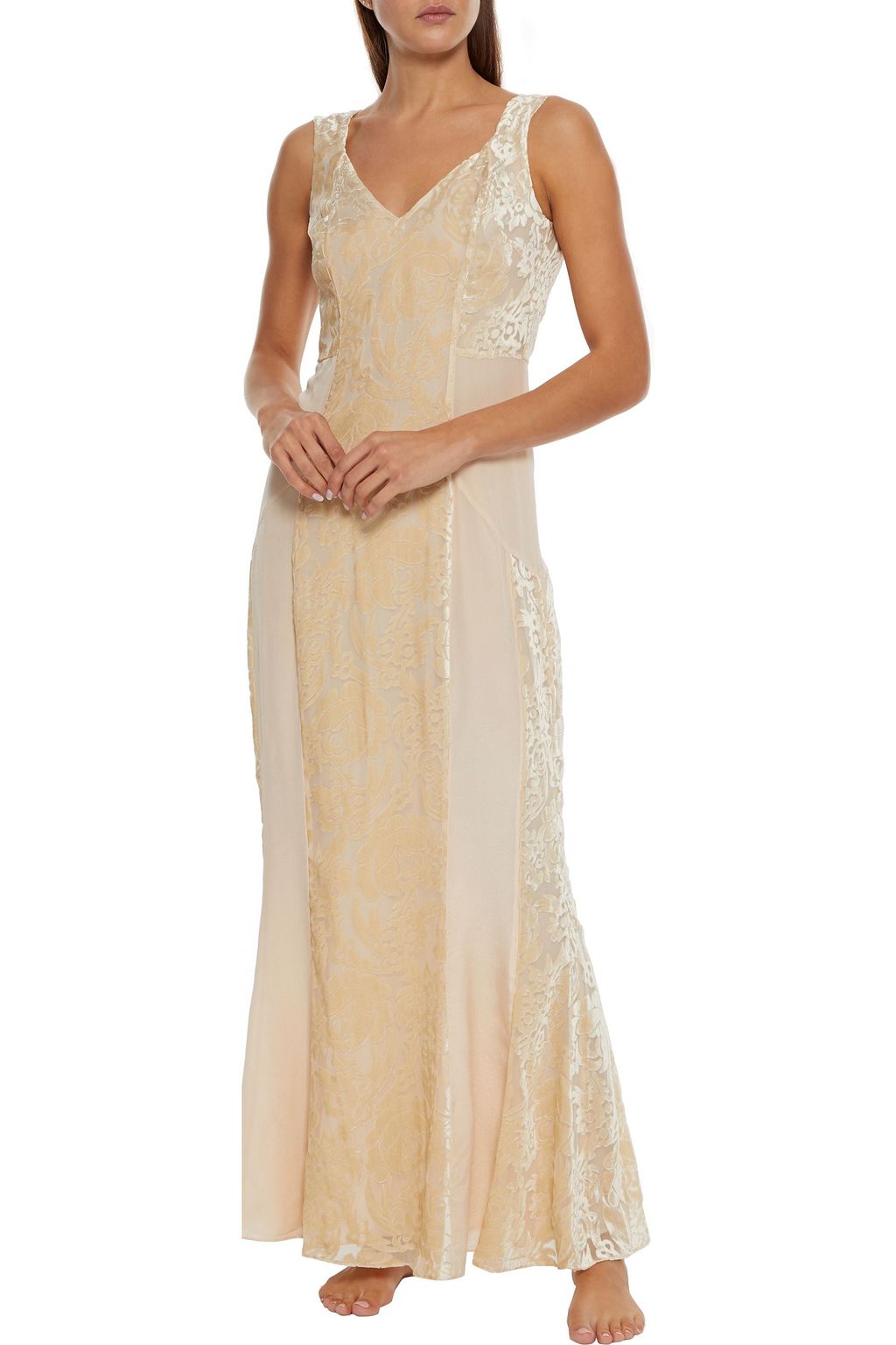 MYLA De Beauvoir devoré-velvet and silk crepe de chine night dress