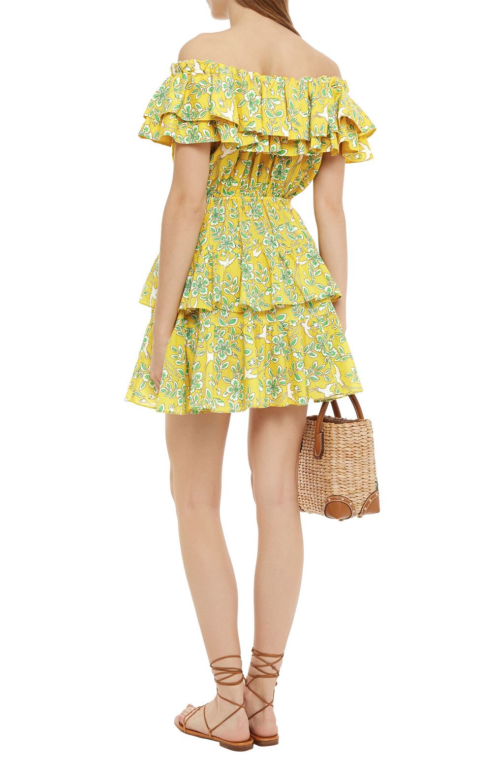 RHODE Dotty off-the-shoulder tiered printed cotton-poplin mini dress