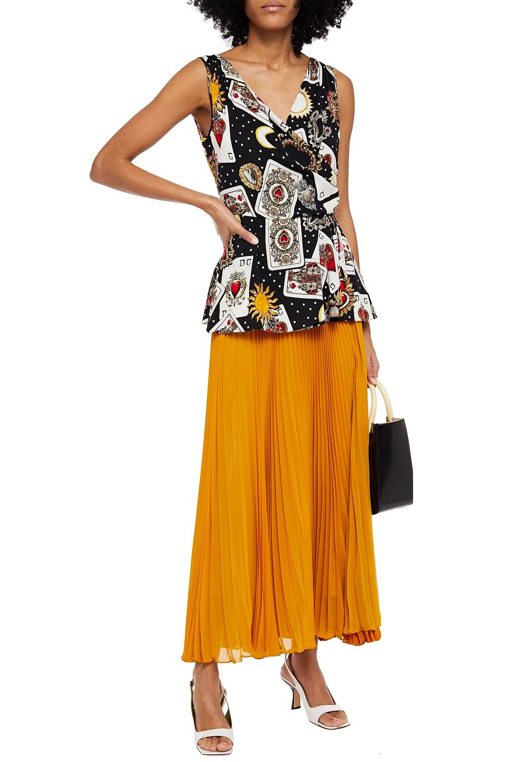 DOLCE&GABBANA Wrap-effect printed silk-blend crepe top