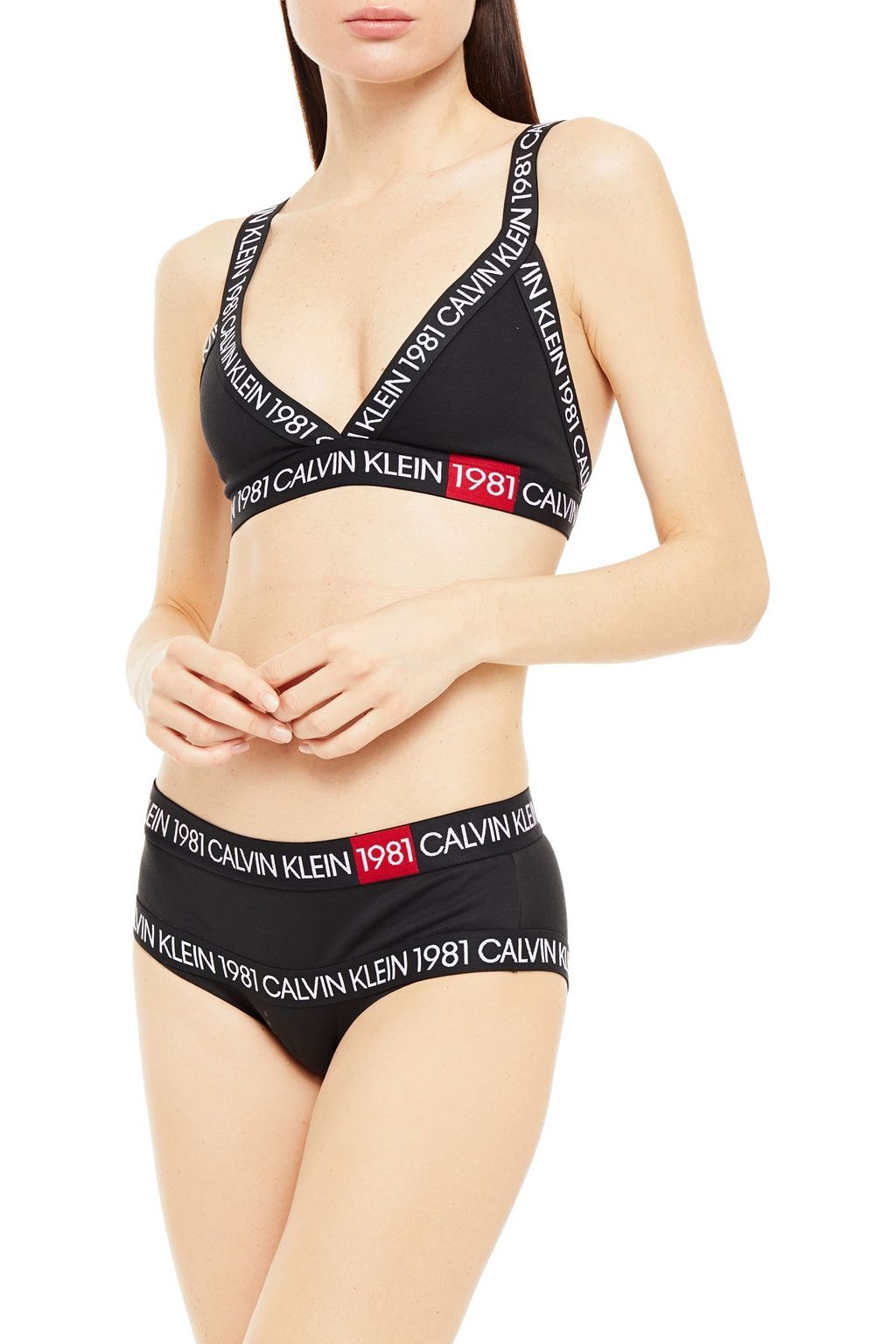 CALVIN KLEIN Logo jacquard-trimmed stretch cotton-jersey triangle cup bra