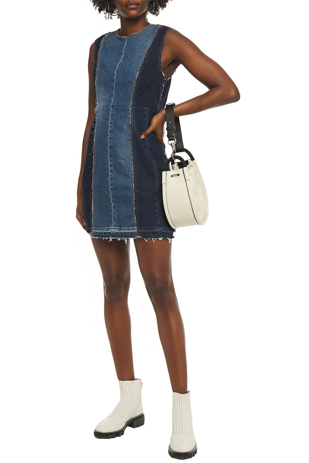 ACNE STUDIOS Frayed two-tone denim mini dress
