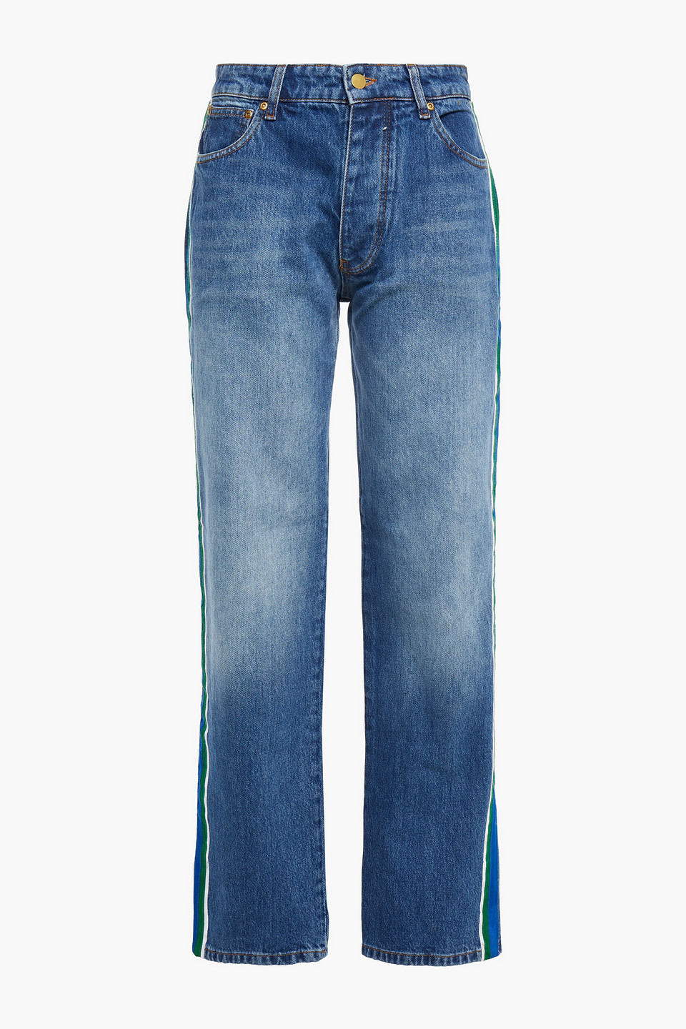 Victoria Beckham Arizona Grosgrain-trimmed High-rise Straight-leg Jeans In Mid Denim