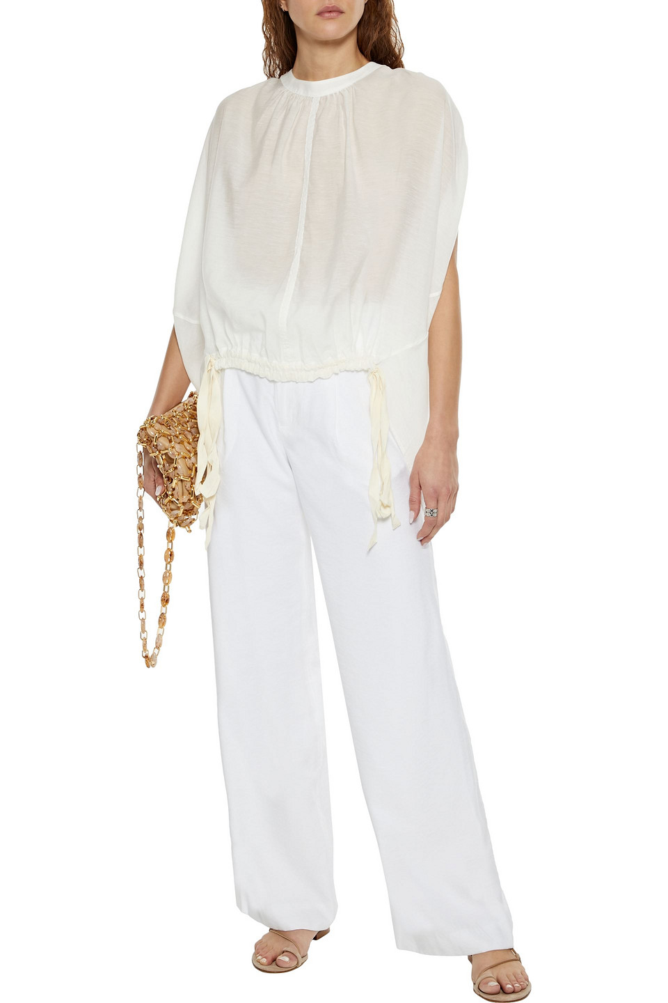 Lee Mathews Ginger Draped Tencel-blend Voile Top In Ivory
