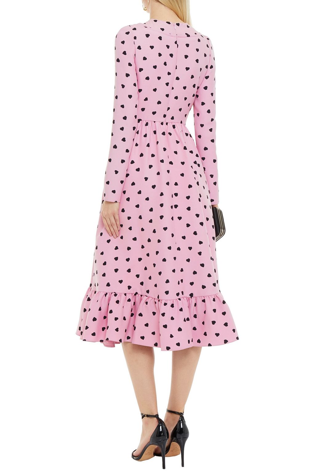 VALENTINO GARAVANI Gathered printed wool and silk-blend crepe midi dress