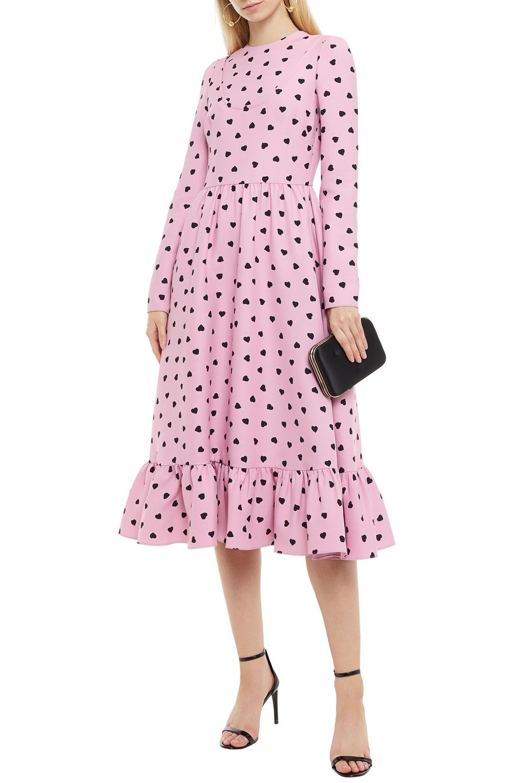 VALENTINO GARAVANI Gathered printed wool and silk-blend crepe midi dress