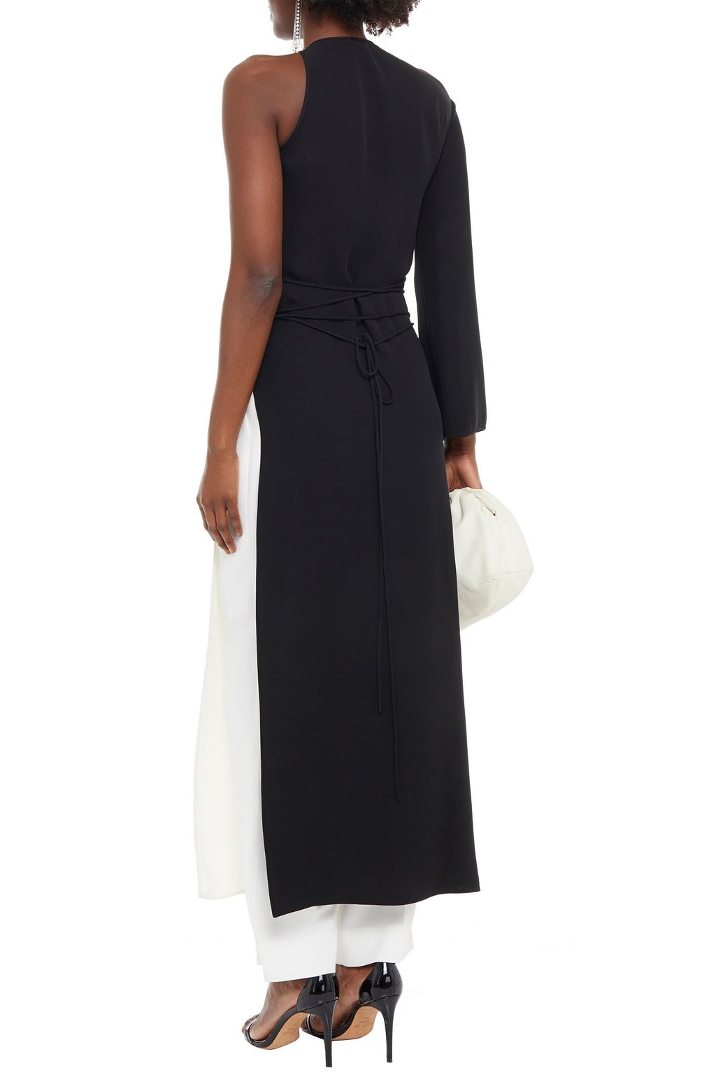 VALENTINO GARAVANI One-sleeve scalloped two-tone silk-crepe maxi dress