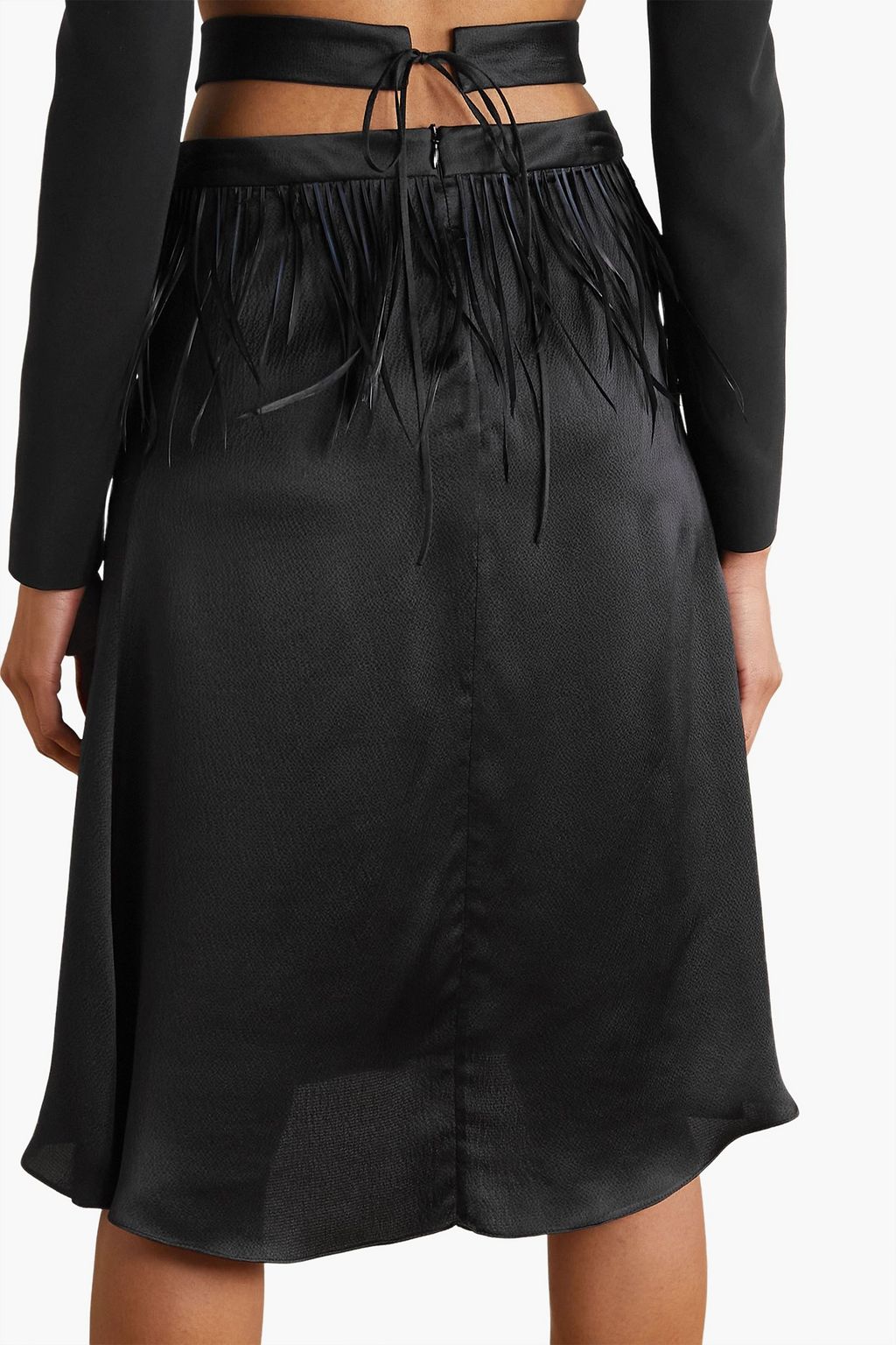 MAXIMILIAN Cutout hammered silk-satin skirt