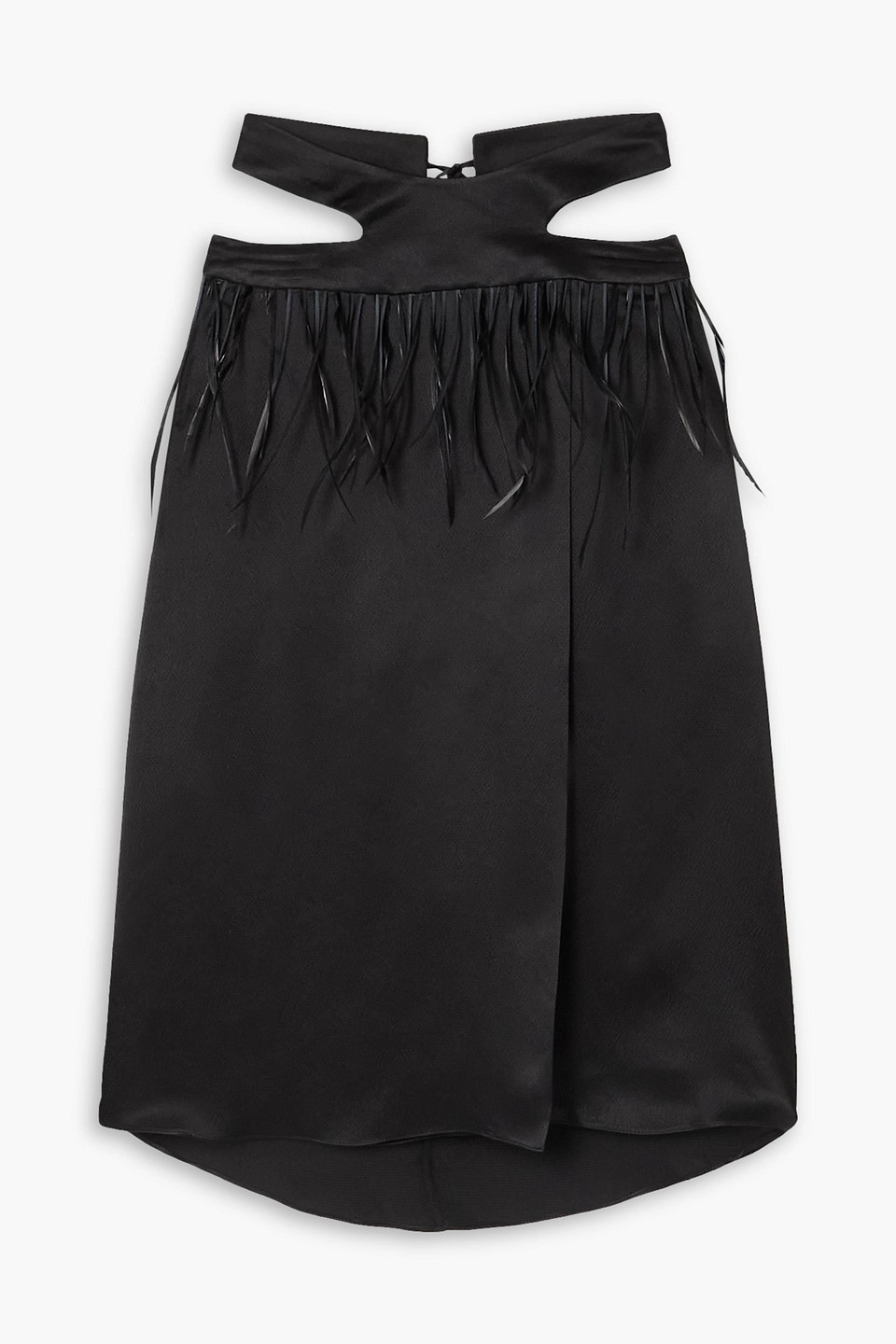 Maximilian Cutout Hammered Silk-satin Skirt In Black