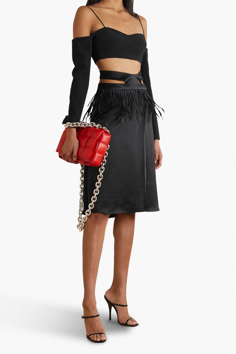 Shop Maximilian Cutout Hammered Silk-satin Skirt In Black