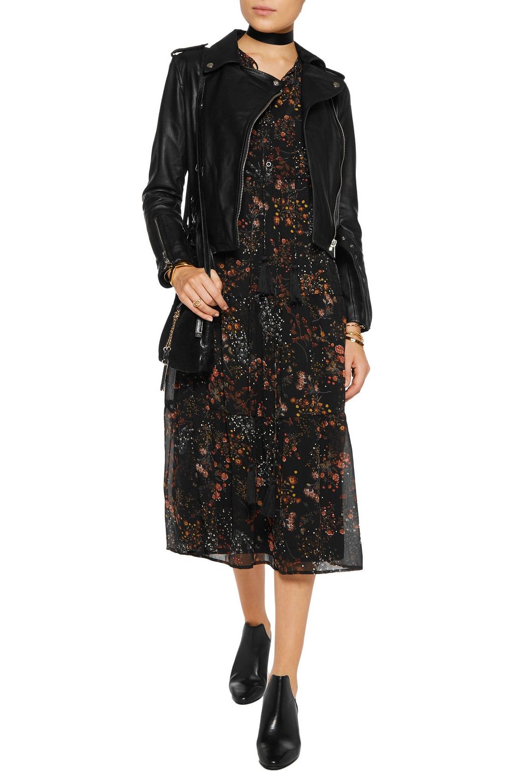 WALTER BAKER Allison belted leather biker jacket