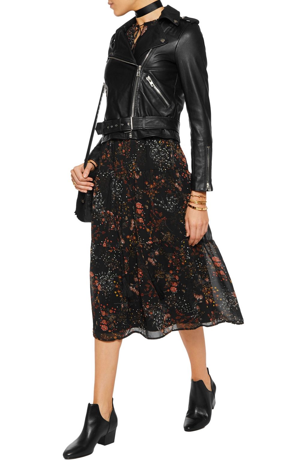 WALTER BAKER Allison belted leather biker jacket