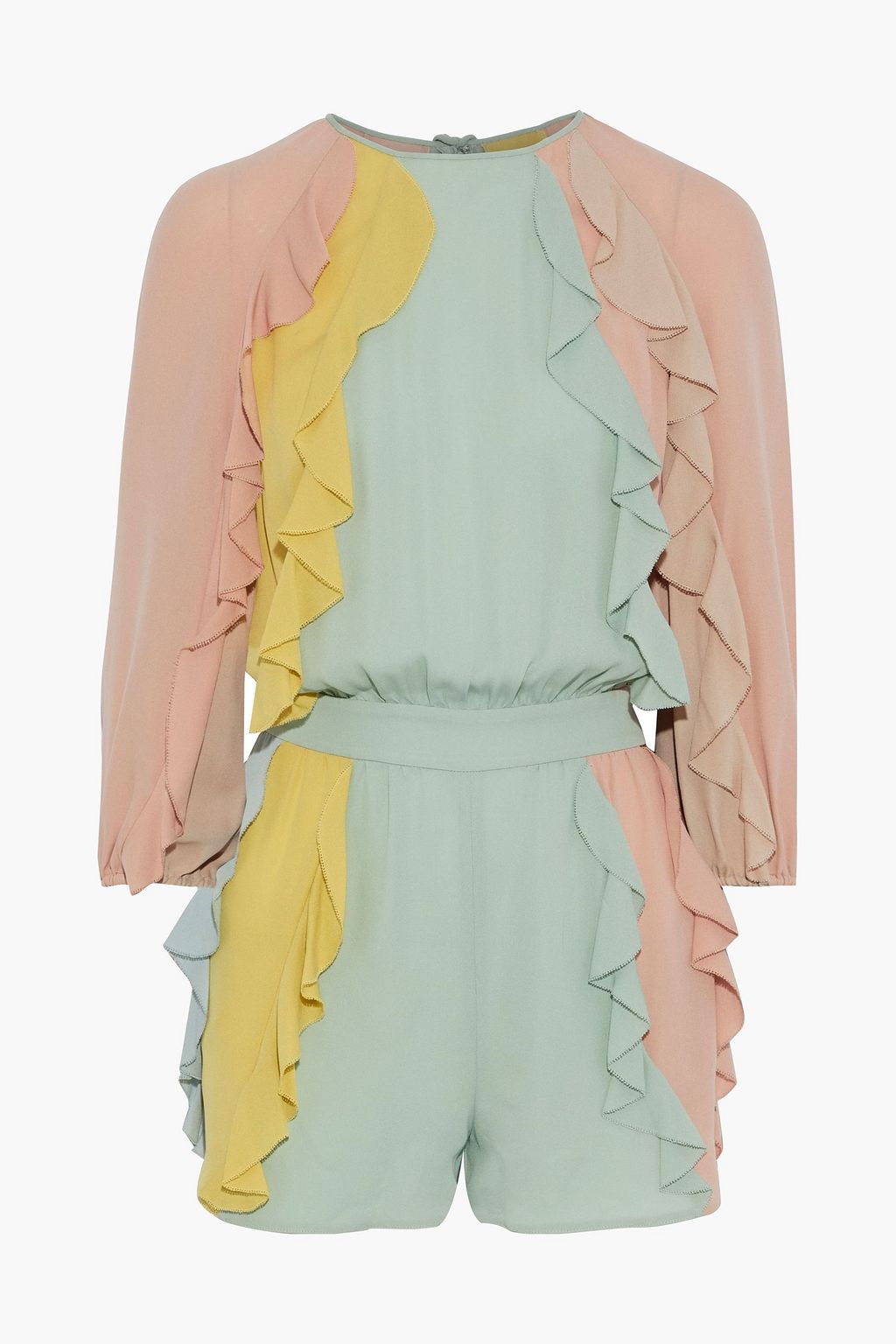 VALENTINO GARAVANI Ruffled color-block silk-georgette playsuit | THE OUTNET