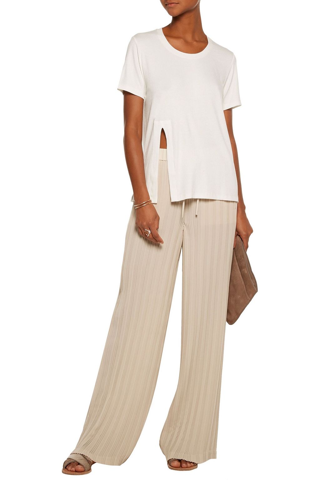 MONROW Ribbed stretch-jersey T-shirt
