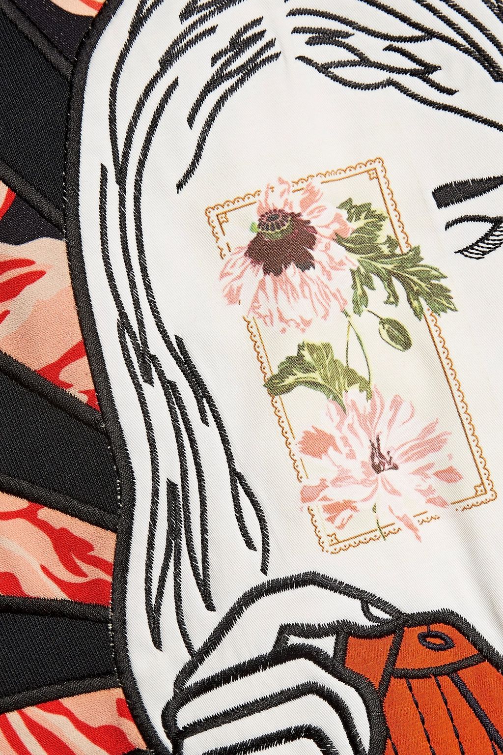 STELLA MCCARTNEY Paneled embroidered cotton-jersey and crepe top