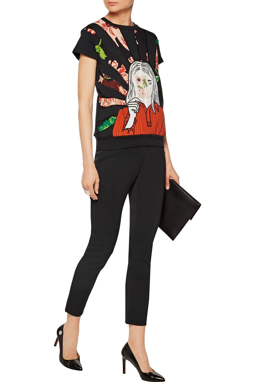 STELLA MCCARTNEY Paneled embroidered cotton-jersey and crepe top