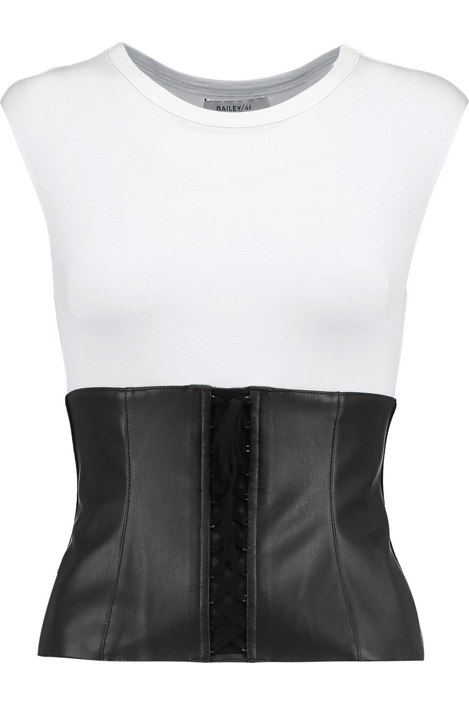 Bailey44 Lace-up Faux Leather-trimmed Jersey Top In White