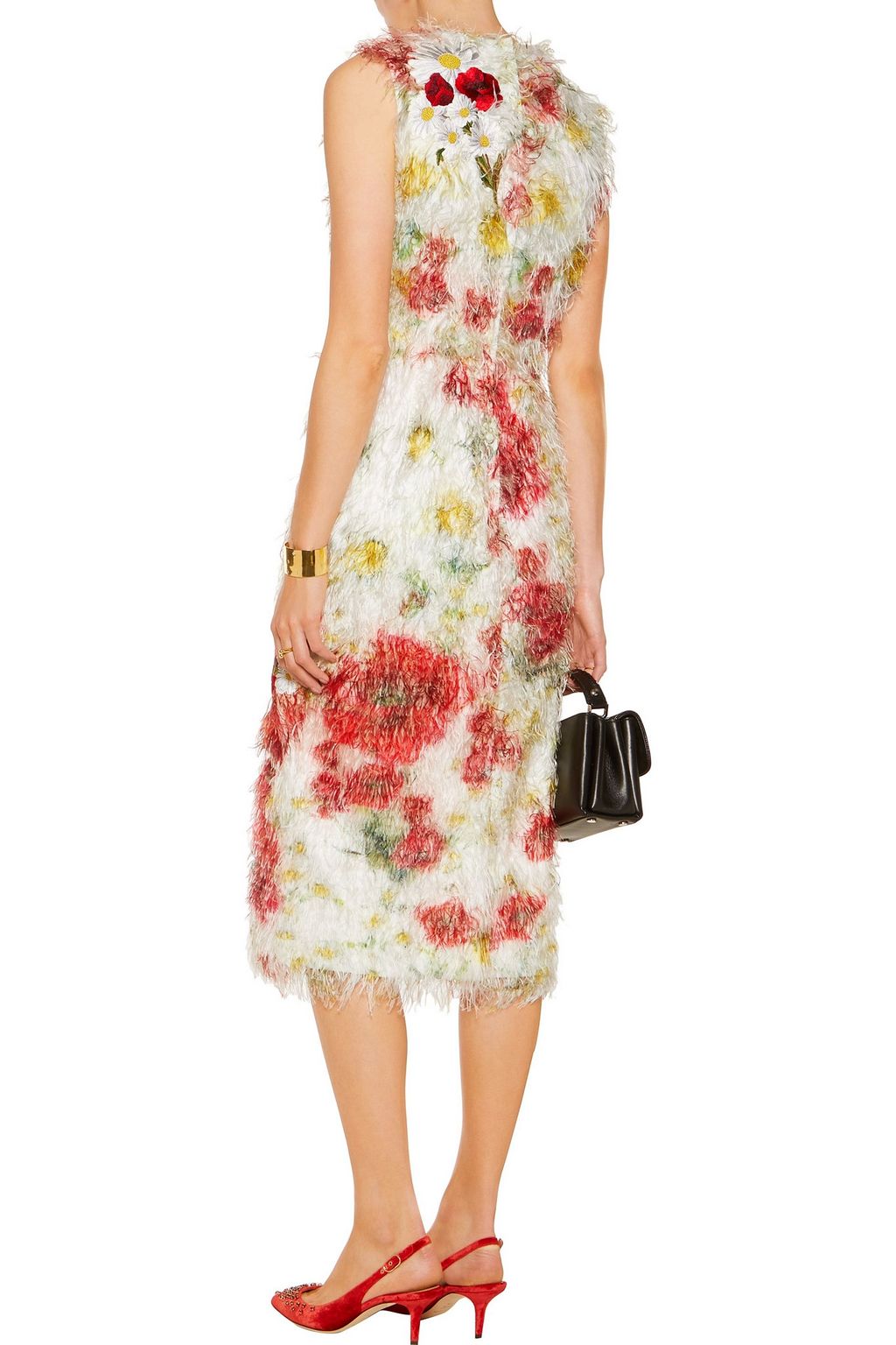 DOLCE&GABBANA Floral-appliquéd fil coupé midi dress