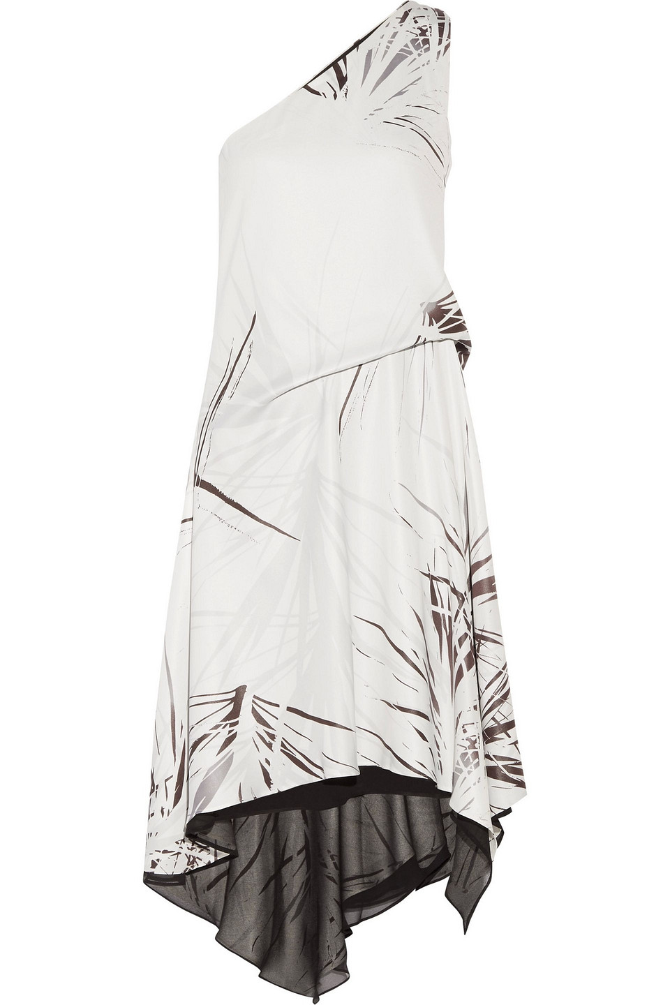 halston - one-shoulder draped printed satin-twill dress - white - s