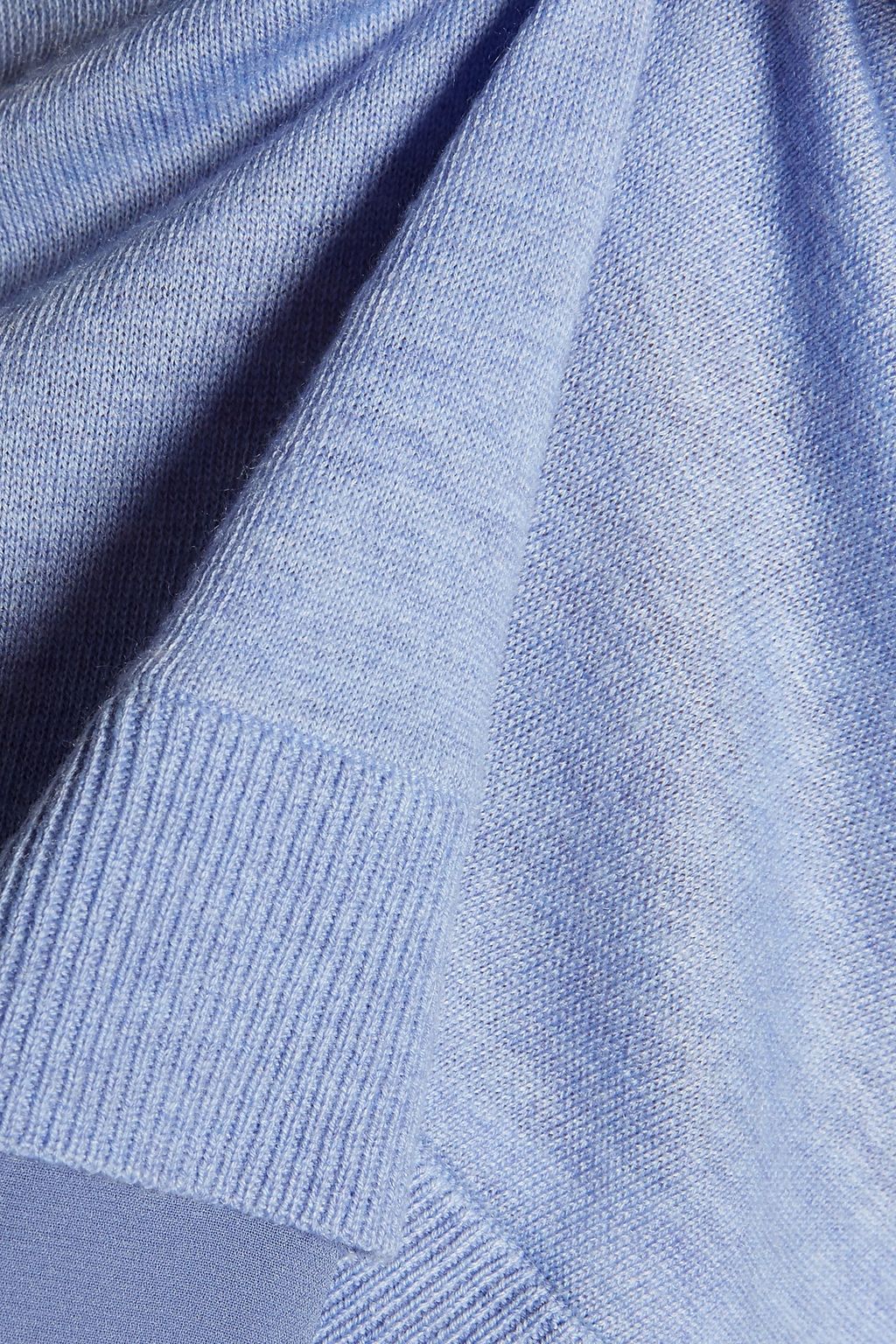HALSTON Silk crepe de chine-trimmed stretch-knit sweater