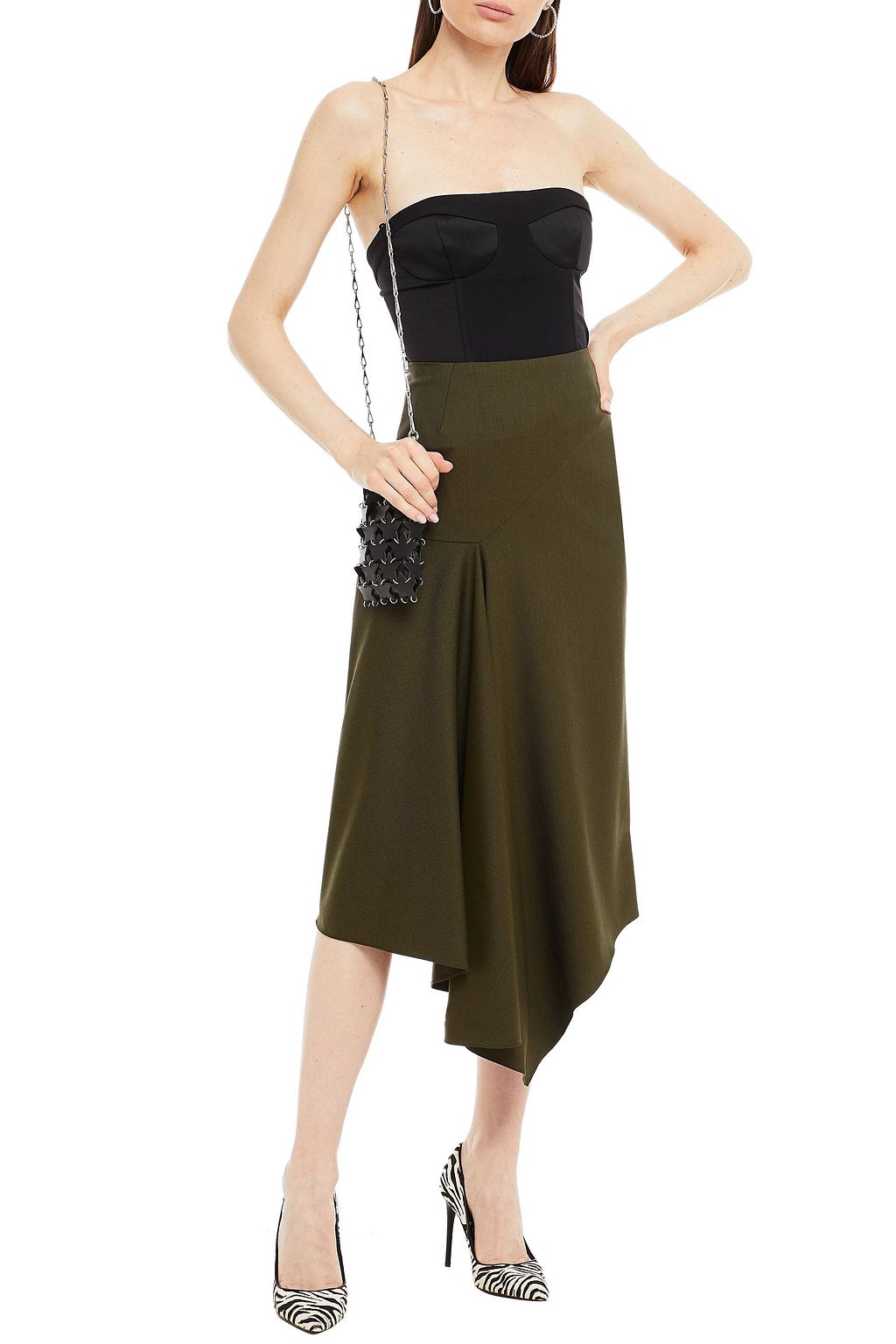 ALEXANDRE VAUTHIER Asymmetric stretch-wool twill midi skirt