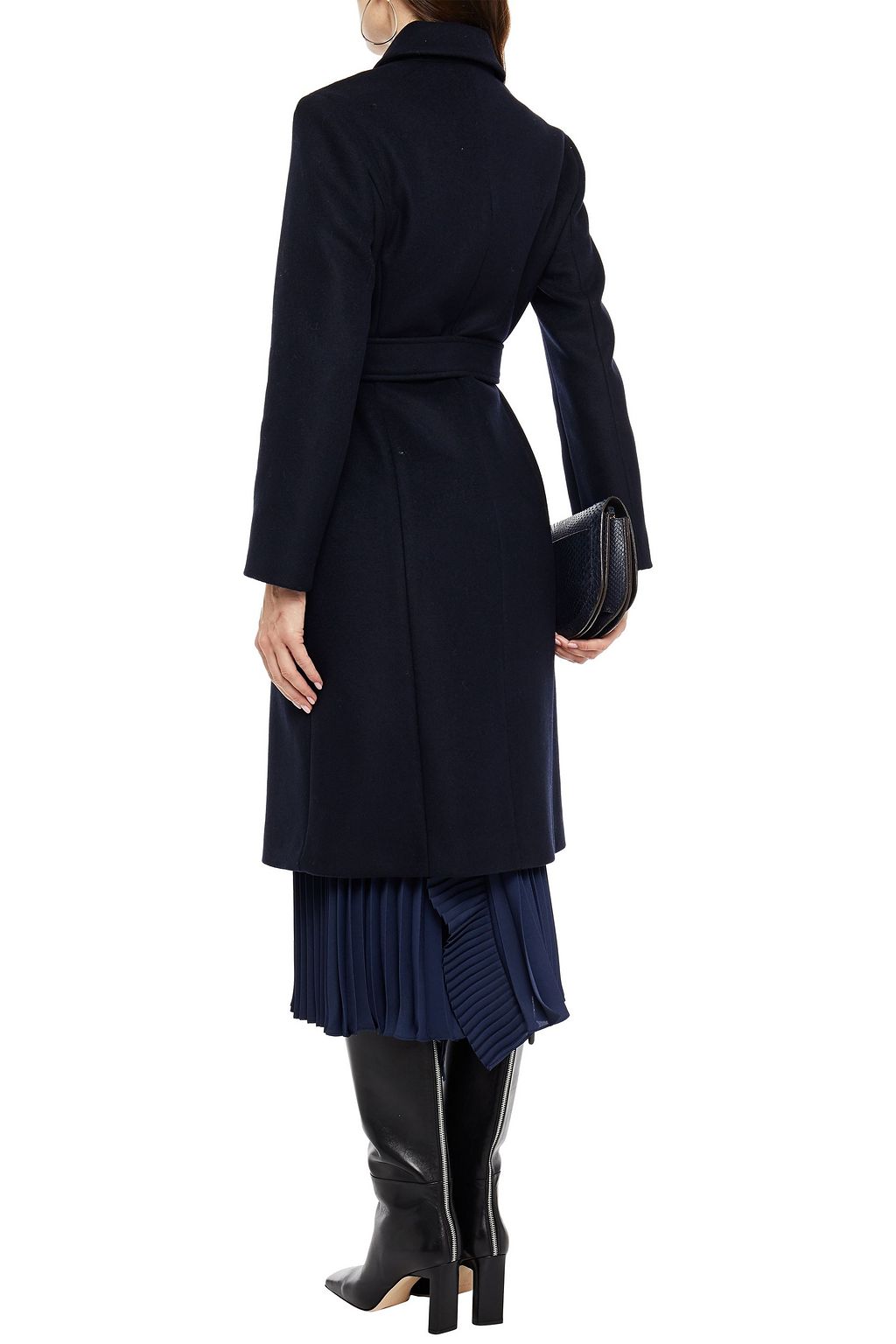 MAJE Belted brushed wool-blend felt coat