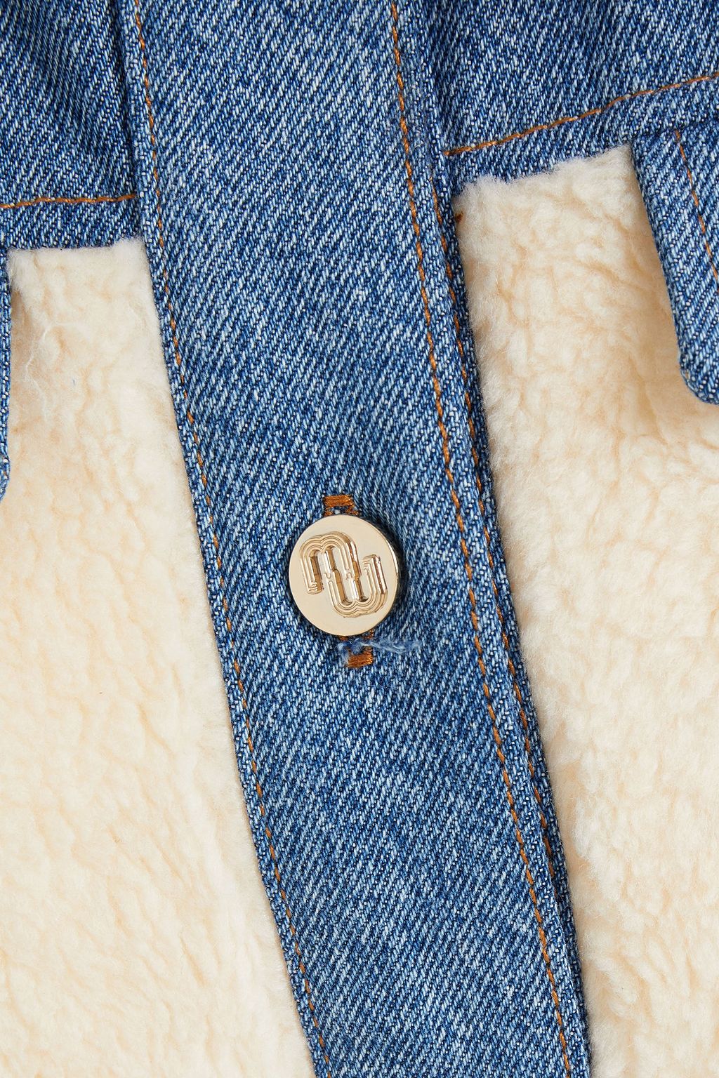 MAJE Denim-paneled faux shearling jacket