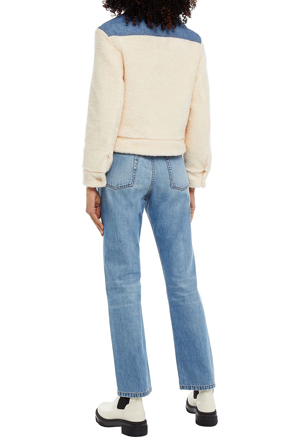 MAJE Denim-paneled faux shearling jacket