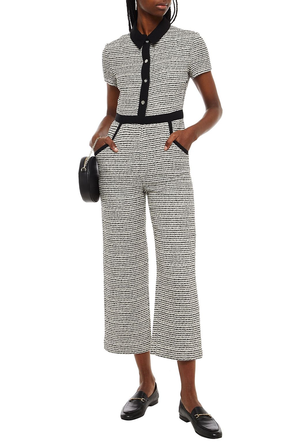 MAJE Cropped Jumpsuit aus Metallic-Tweed