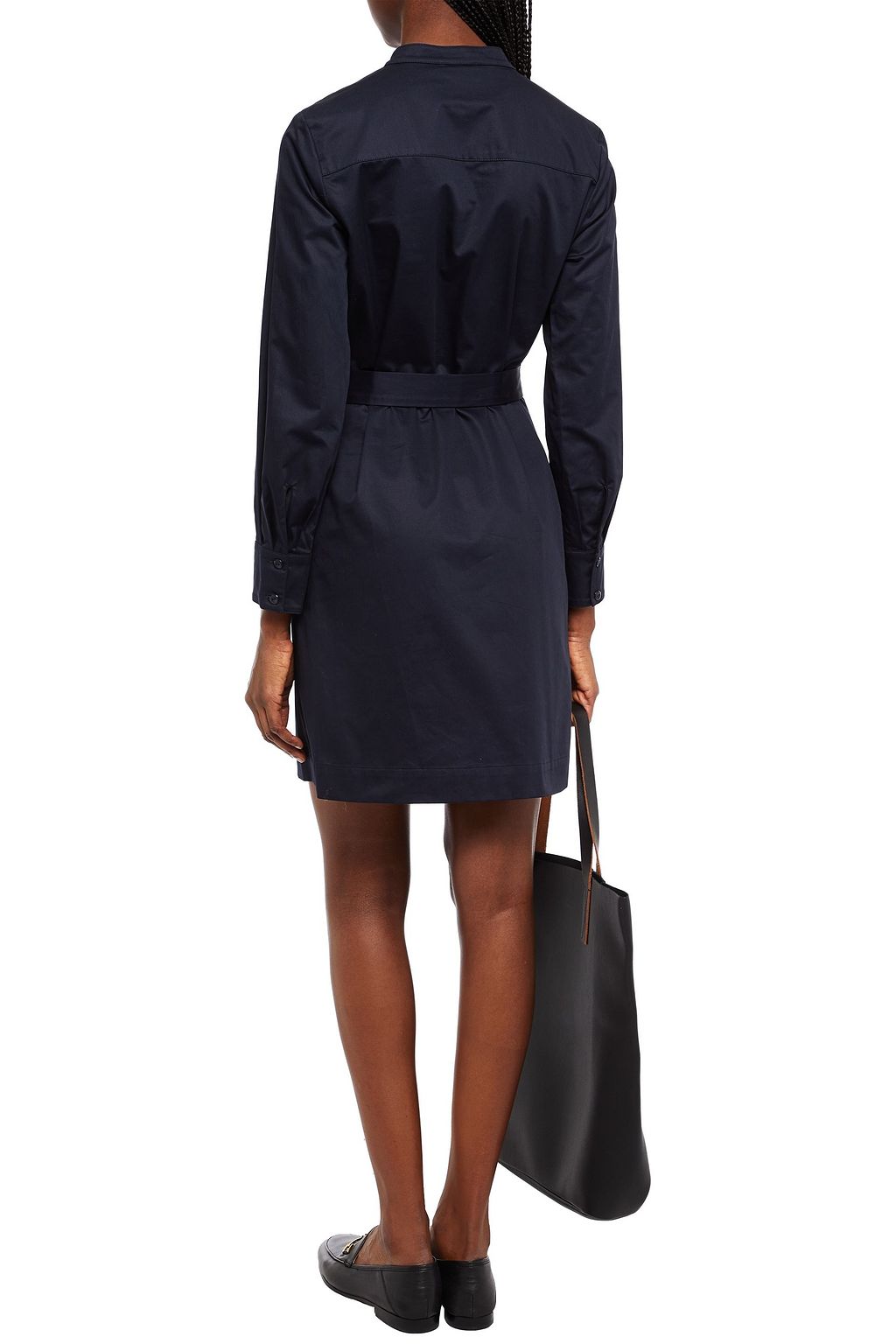 A.P.C. Belted pleated cotton-poplin mini dress