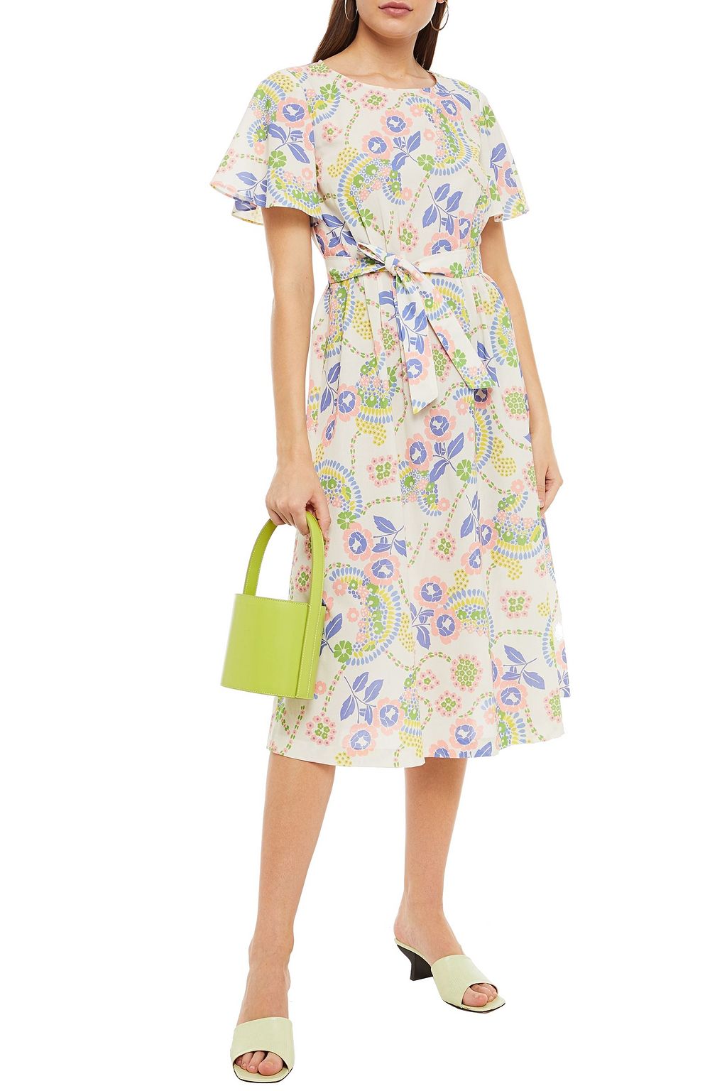 A.P.C. Belted floral-print cotton midi dress
