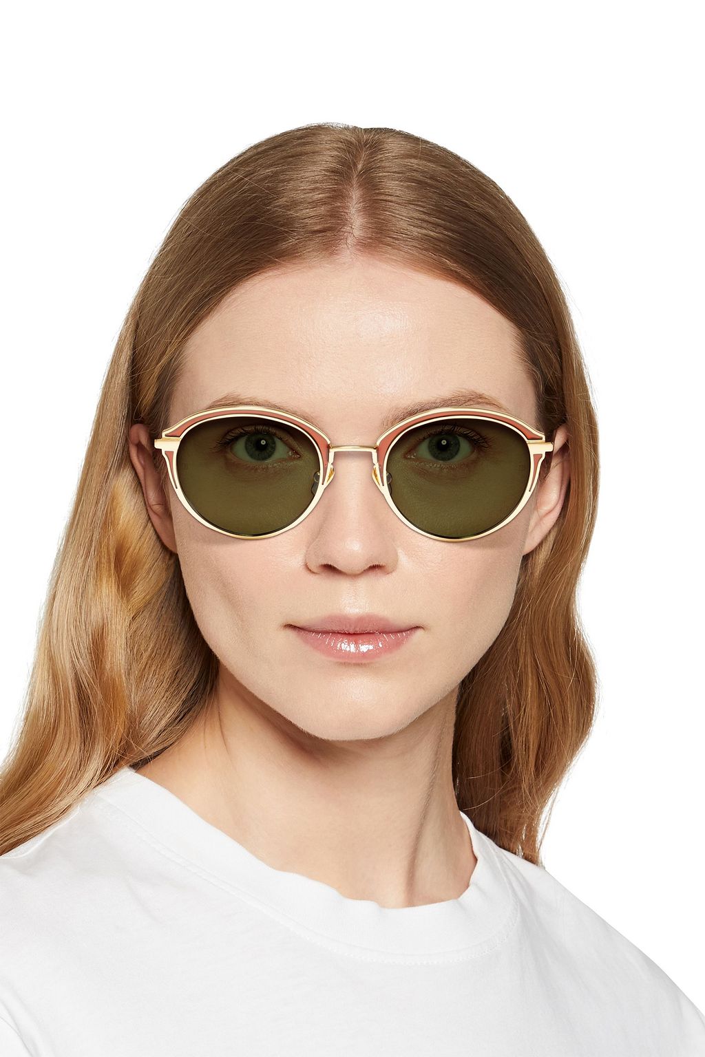 LINDA FARROW Round-frame gold-tone and titanium sunglasses