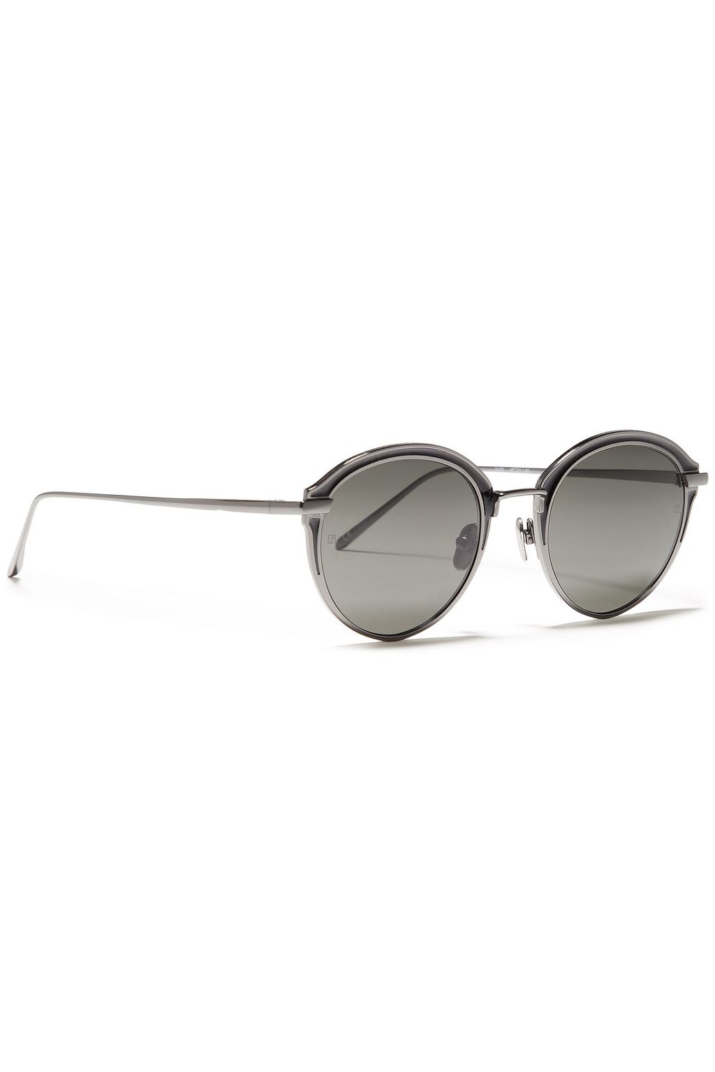 LINDA FARROW Round-frame gunmetal-tone and titanium sunglasses