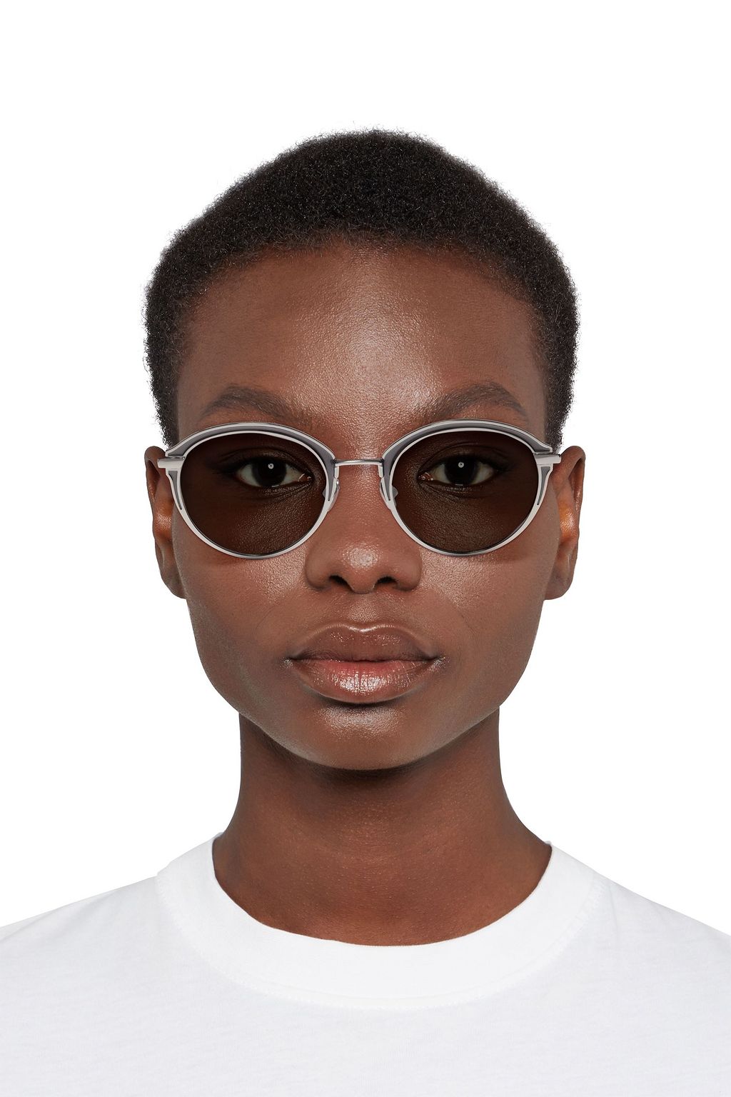 LINDA FARROW Round-frame gunmetal-tone and titanium sunglasses