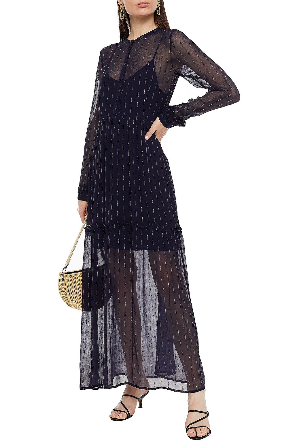 SUMMERY COPENHAGEN Suzie gathered metallic jacquard maxi dress