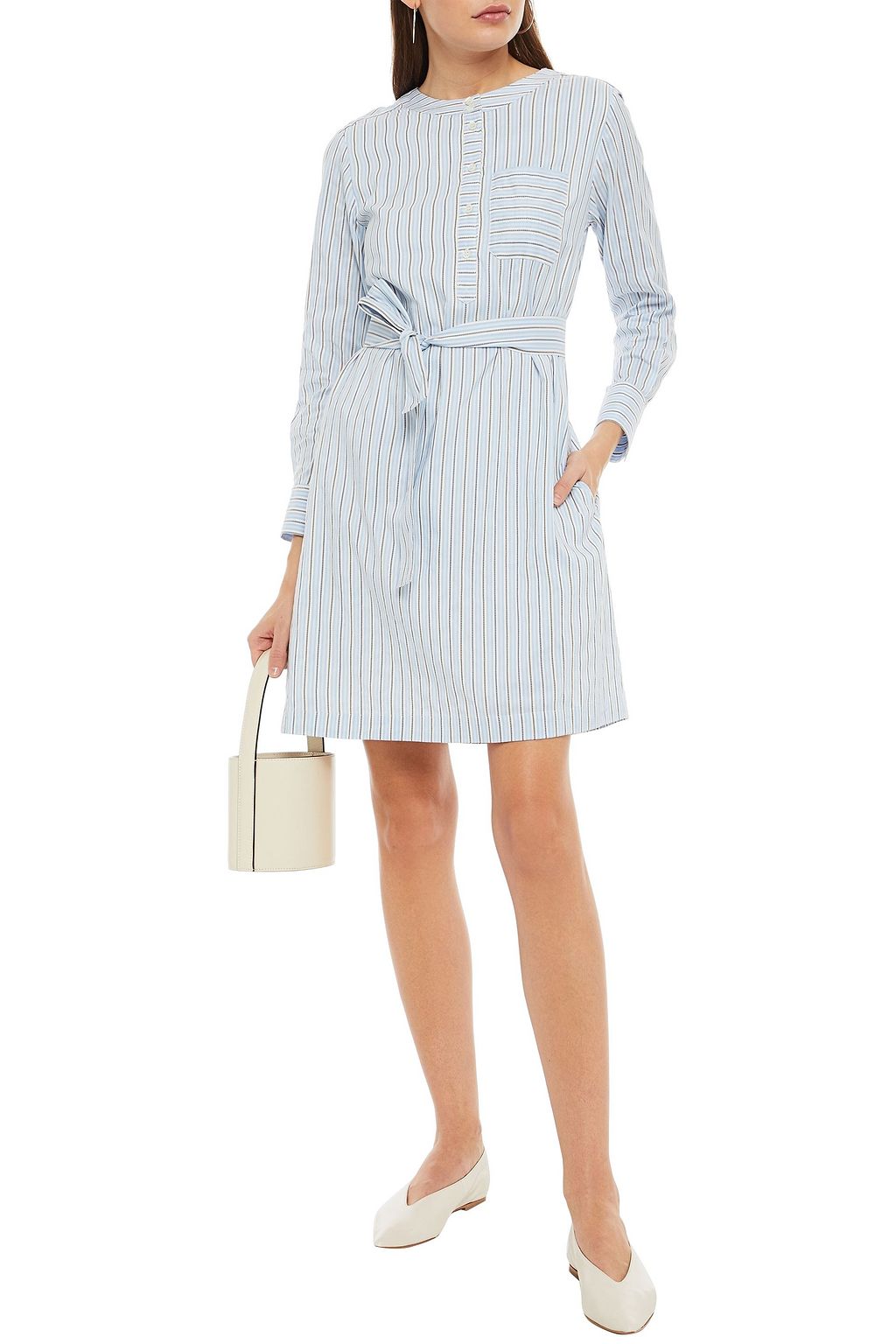 A.P.C. Belted striped cotton and silk-blend mini dress