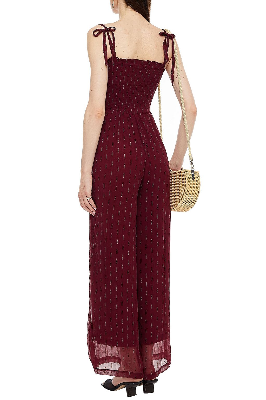 SUMMERY COPENHAGEN Evelyn shirred metallic jacquard jumpsuit