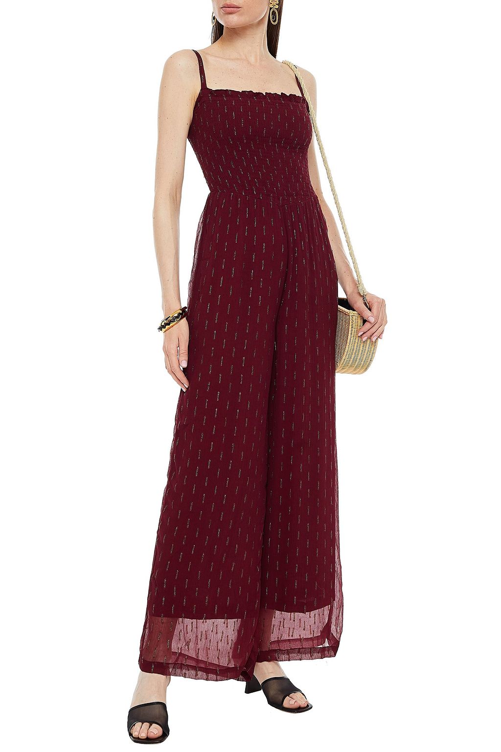 SUMMERY COPENHAGEN Evelyn shirred metallic jacquard jumpsuit