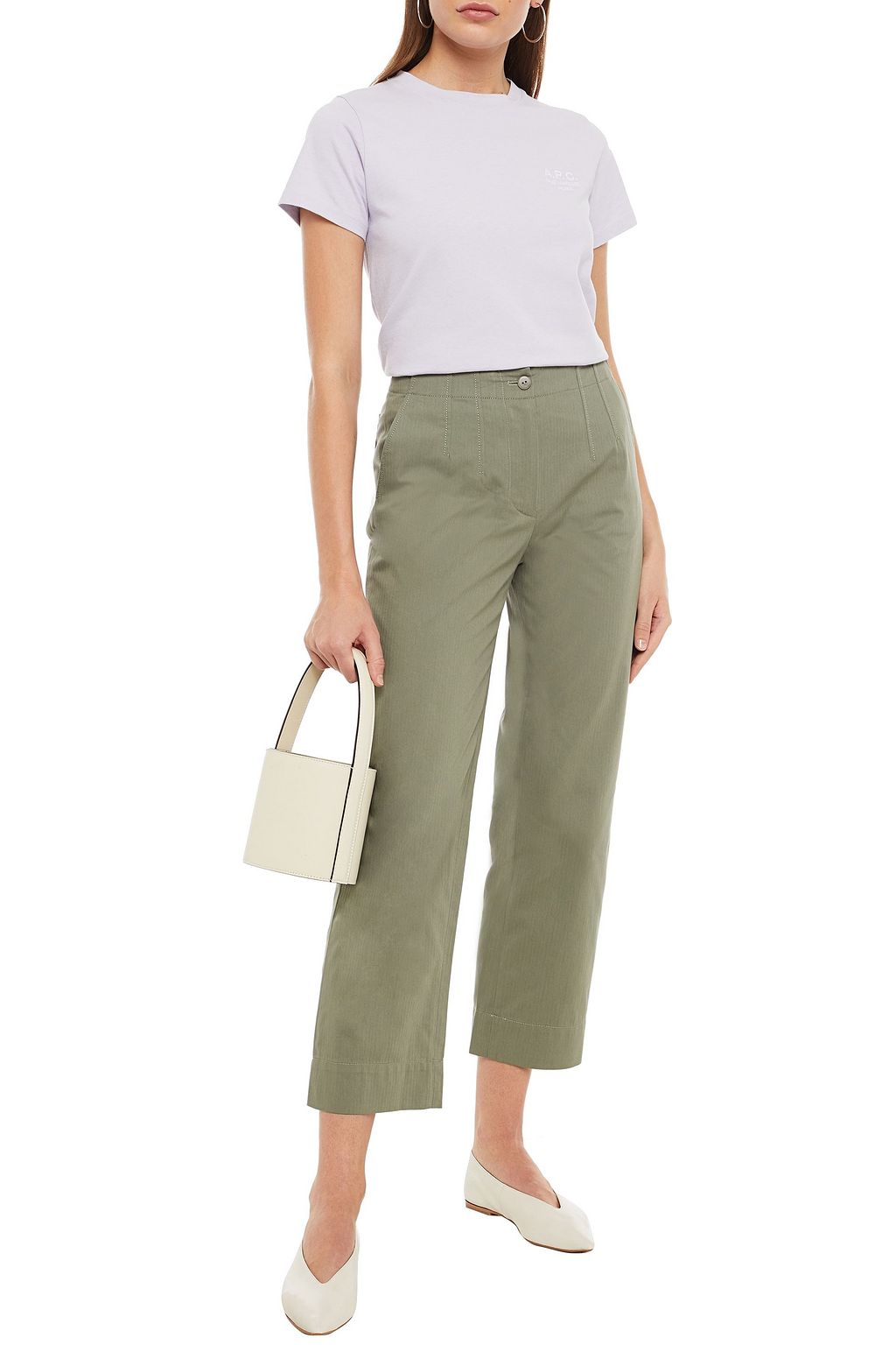 A.P.C. Cropped herringbone cotton straight-leg pants