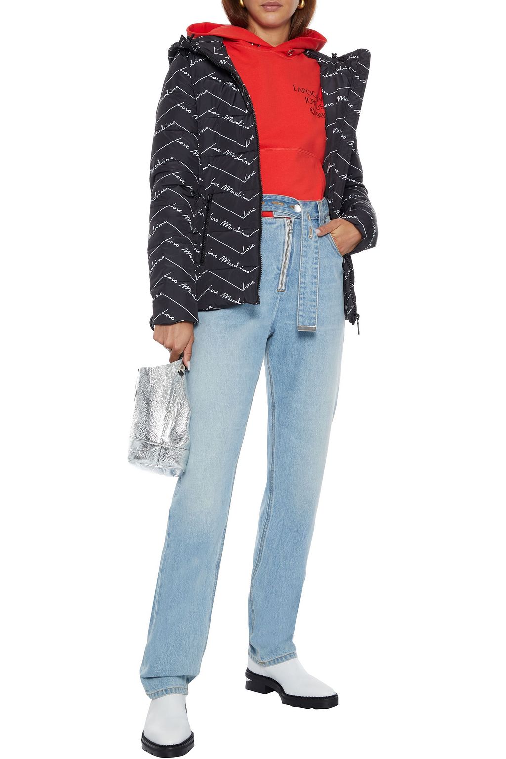 LOVE MOSCHINO Quilted printed shell hooded jacket