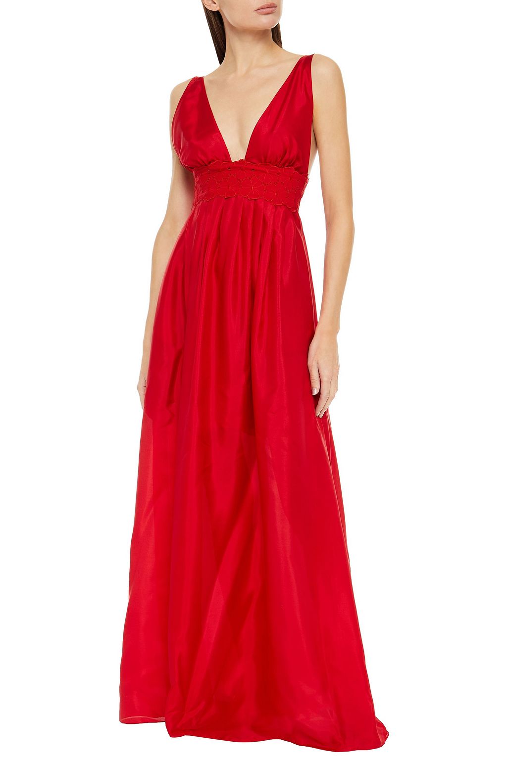 I.D. SARRIERI Pleated silk-blend voile maxi dress