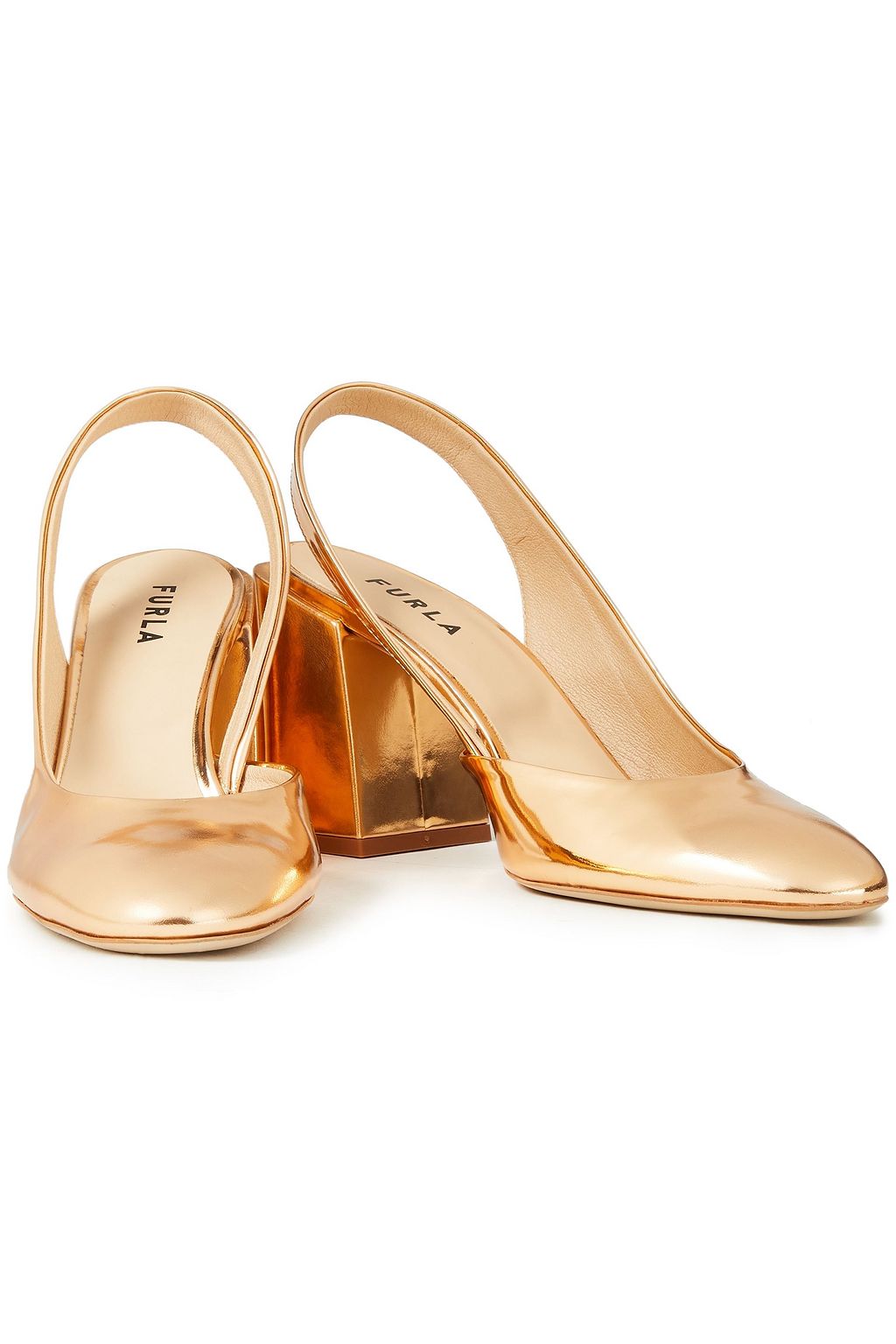 FURLA Mirrored-leather slingback pumps
