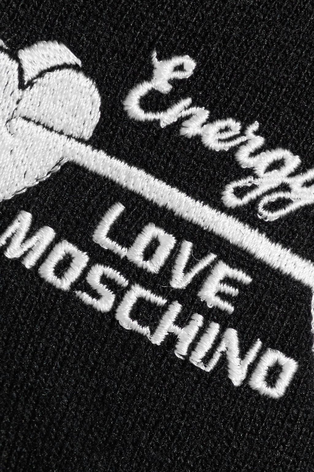 LOVE MOSCHINO Pointelle-paneled embroidered knitted mini dress