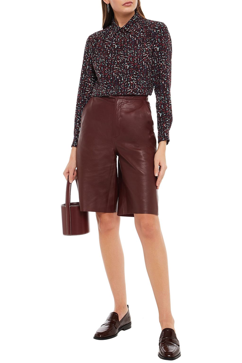 A.P.C. Gathered floral-print silk-crepe shirt