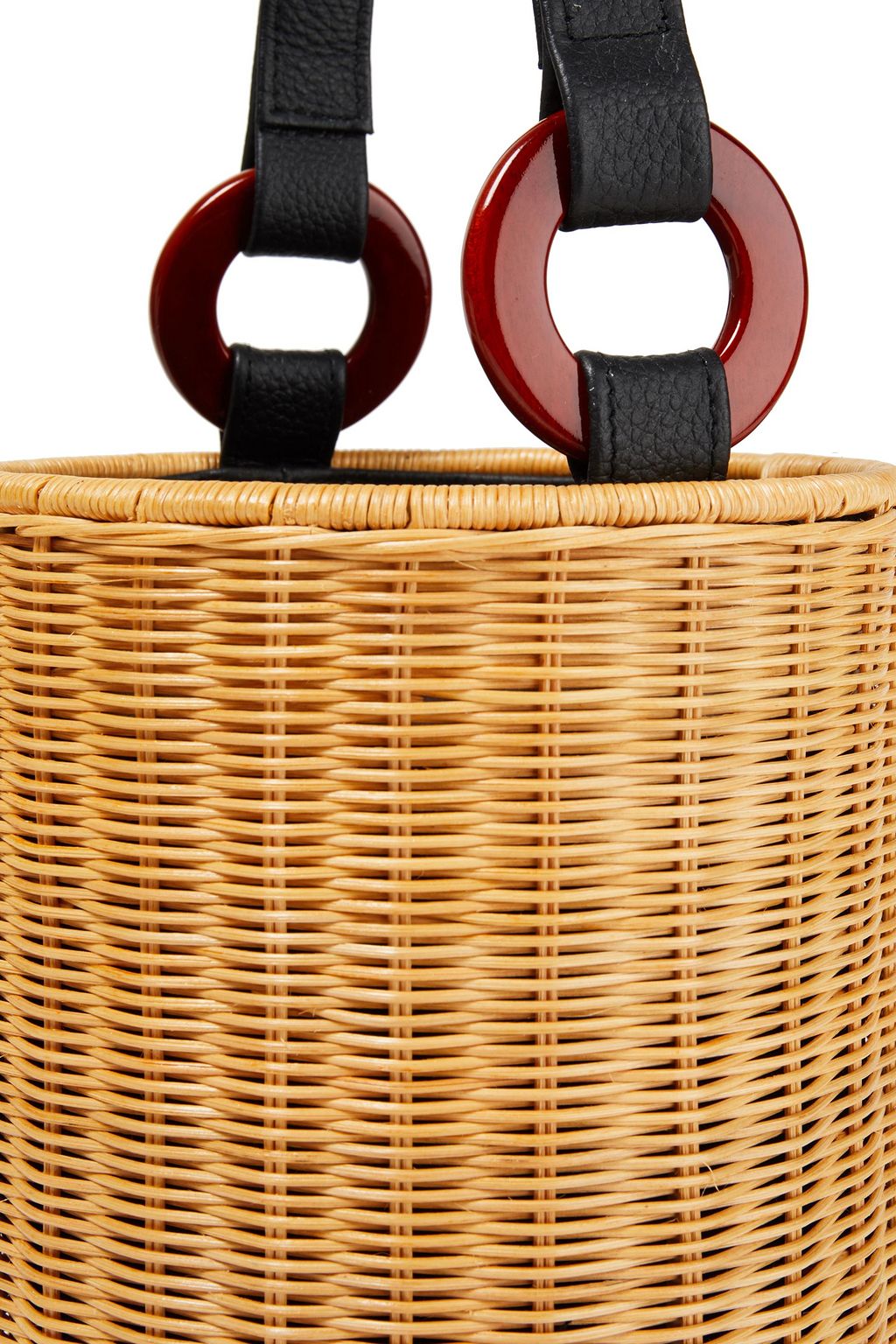 KAYU Reta leather-trimmed wicker bucket bag
