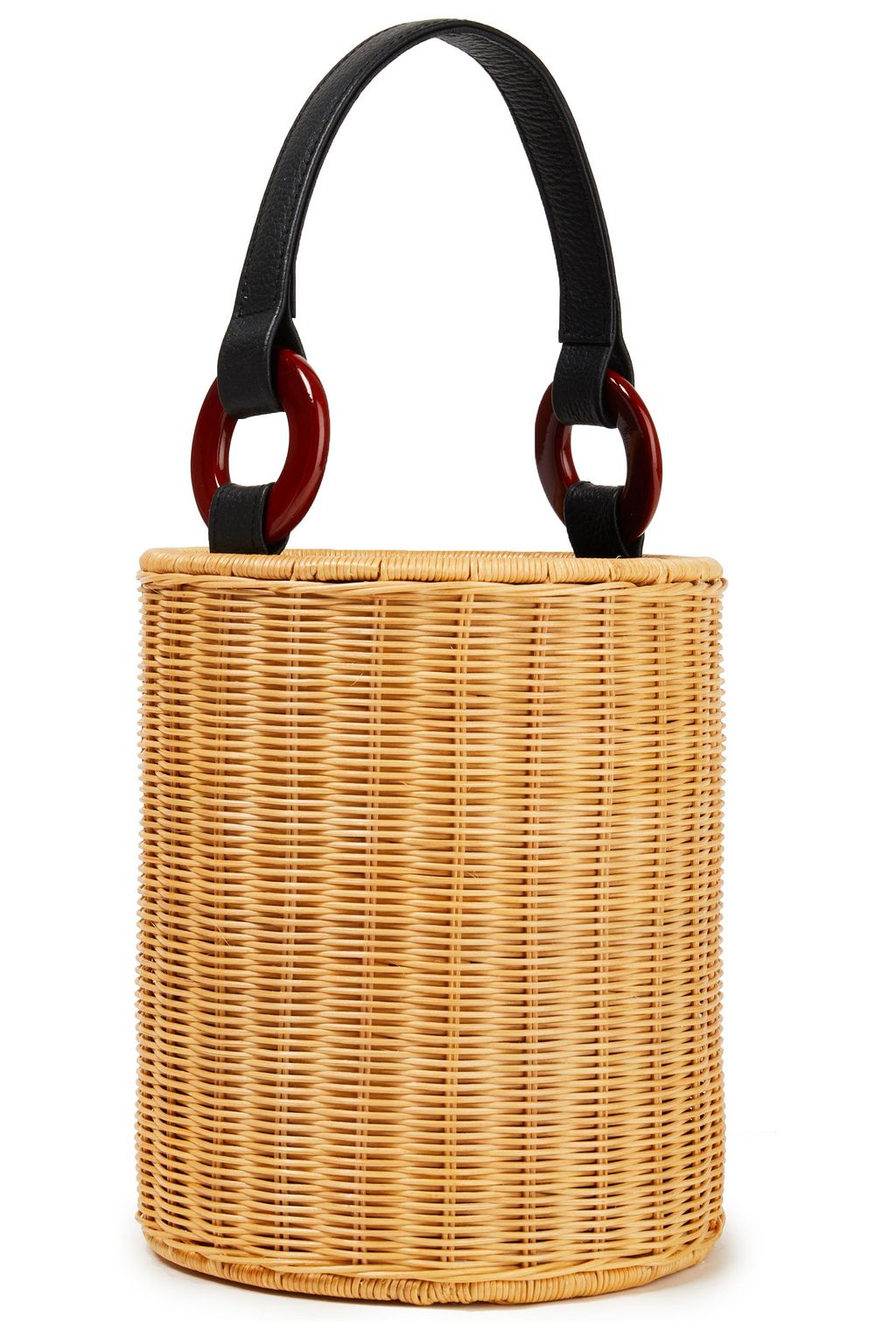 KAYU Reta leather-trimmed wicker bucket bag